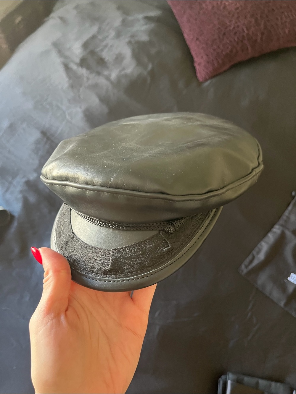 The Cast NYC Greek fisherman black leather hat size Medium - Picture 3 of 5